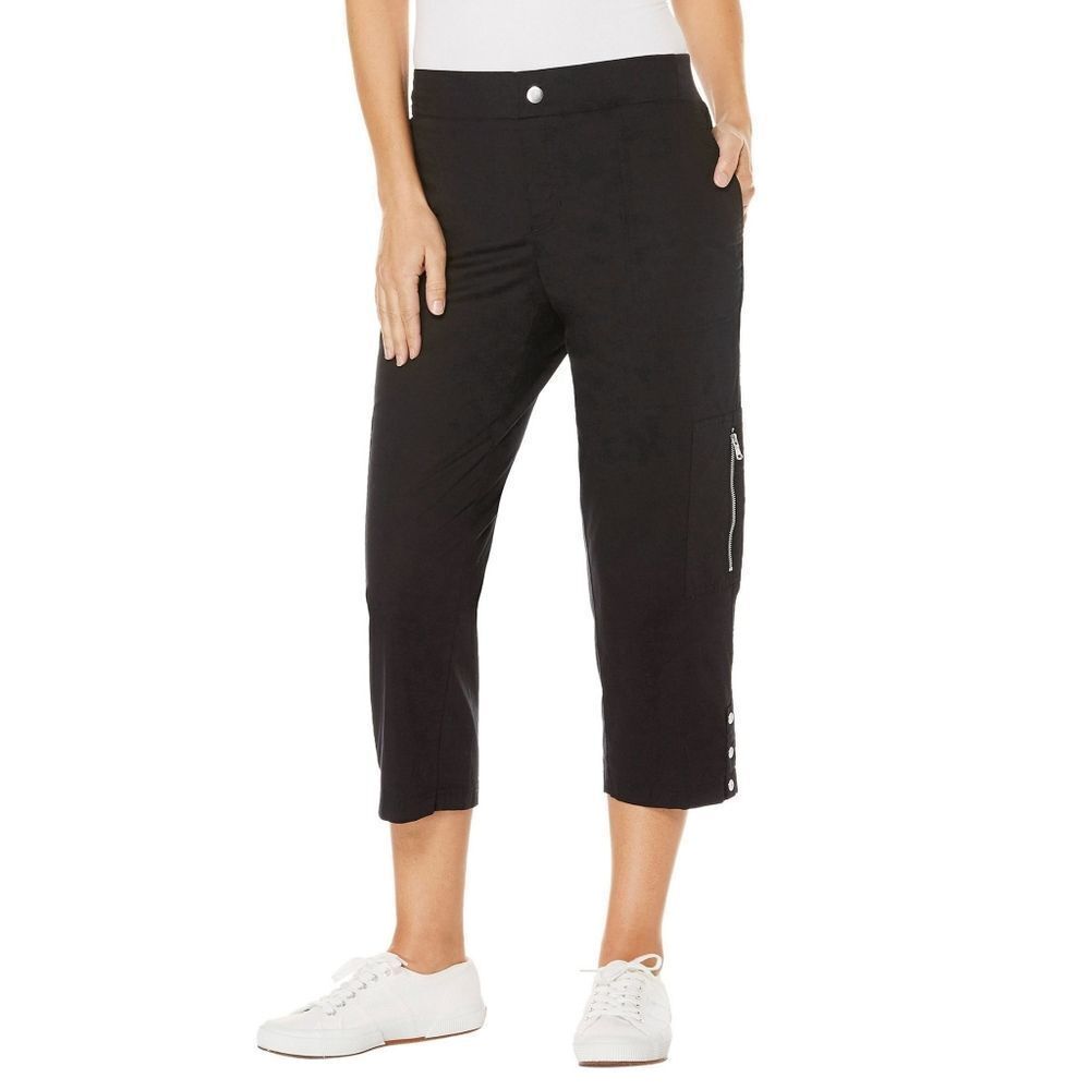 New! RAFAELLA Women's Poplin Black Capri Pants With Pockets Size 14